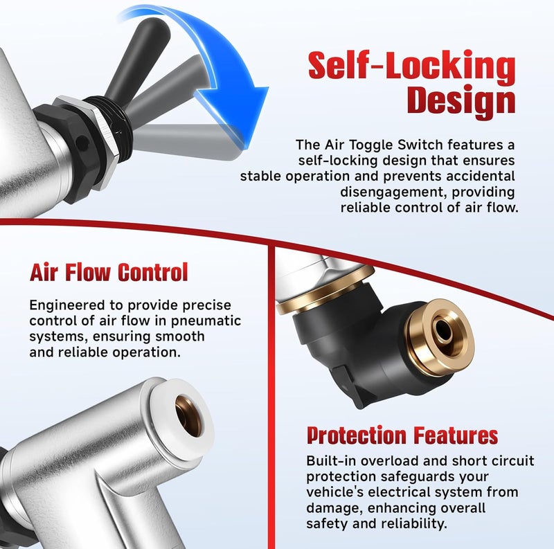 HIPADA BA14500 Air Toggle Control Valve Switch Self-Locking Compatible with Peterbilt 379 389 Fit for Kenworth, International LT Series 1/4 Inch Truck Quick Connect - Image 4